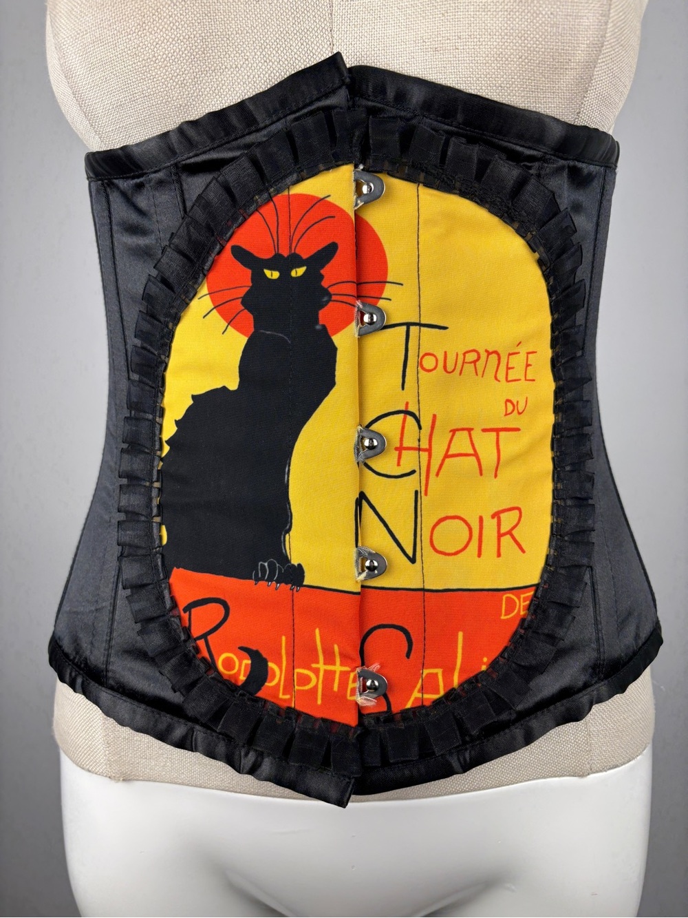 DarkKnits Boutique Chat Noir Gothic Underbust Corset BlackYellow Art Nouveau 27”